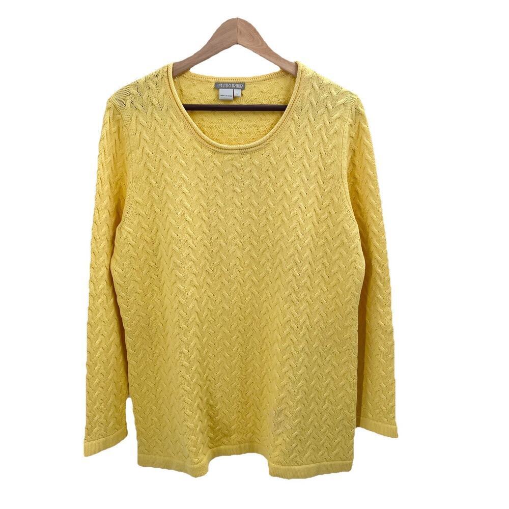 Evelyn & Arthur Butter Yellow Cotton Cable Knit Sweater Long Sleeve Womens Large